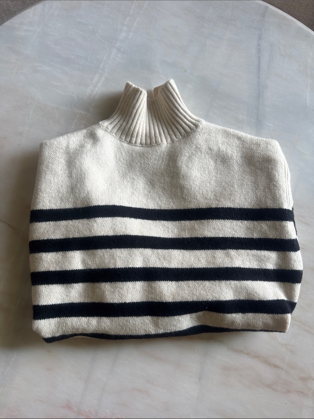 H&M Cream and black Striped Turtleneck Sweater